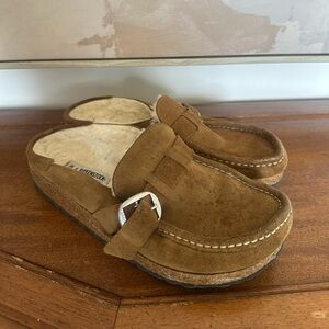 Birkenstock Boston Shearling Suede Clogs Brown Size 38